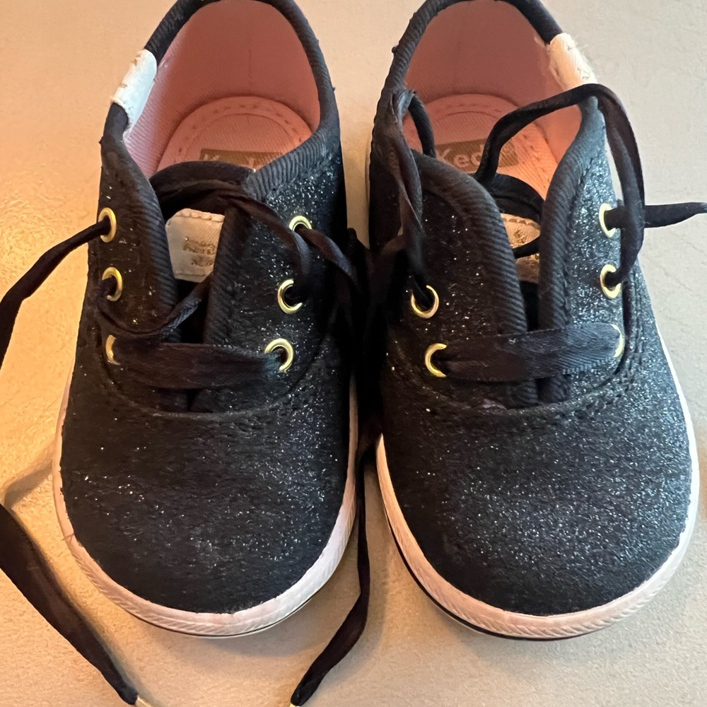 Keds Black Glitter Sneakers with Gold Accents